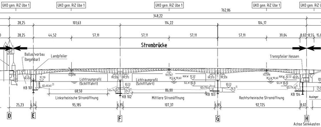 Figure 1: Longitudinal view of the river bridge
